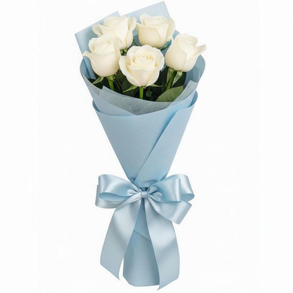 Букет 5 Белых роз Проуд в Мильково Камчатского края