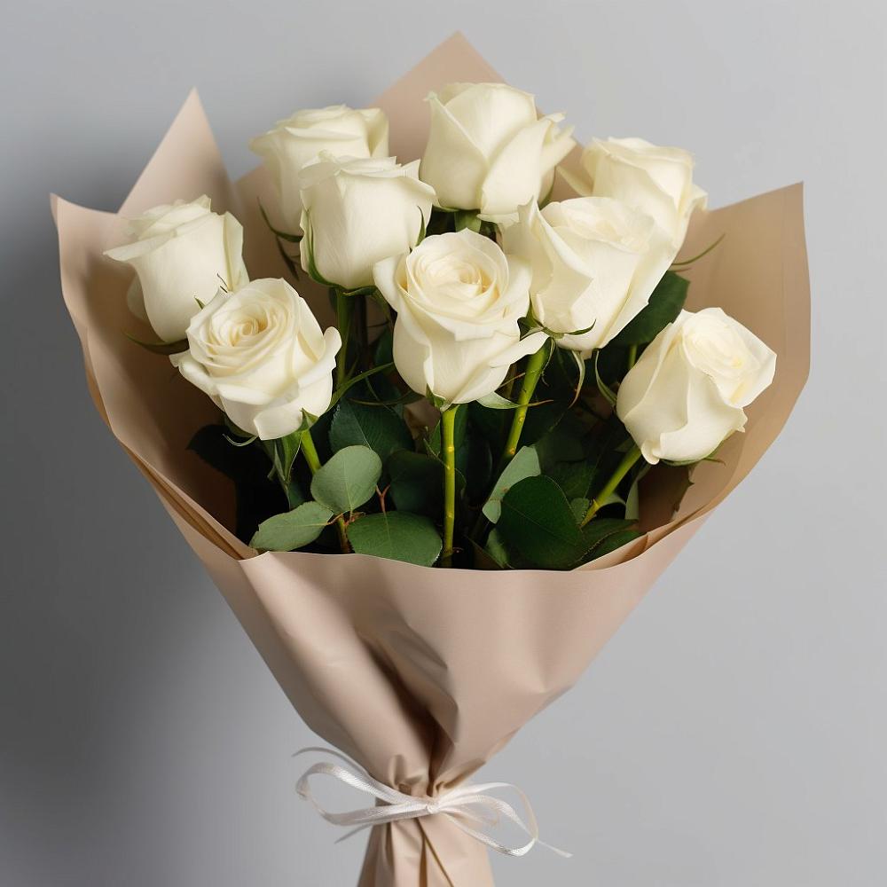 Букет 9 Белых роз Эдлесс Лав в Мильково Камчатского края
