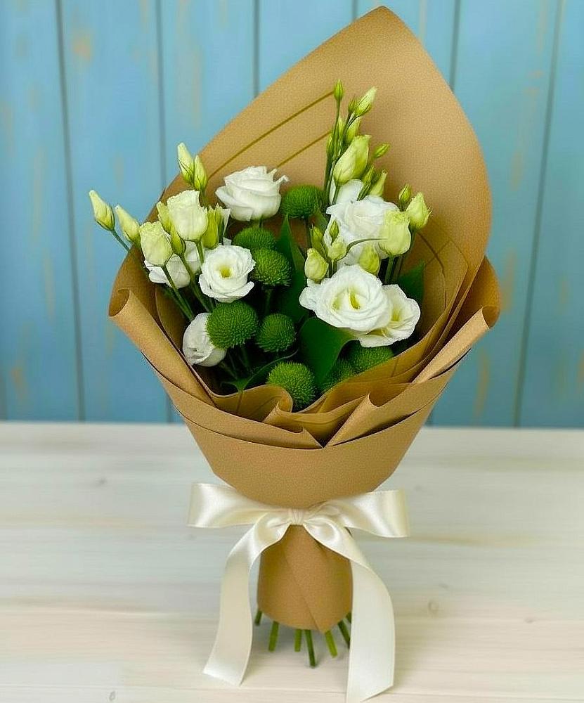 Букет цветов из: Хризантемы и Лизиантусы в Мильково Камчатского края