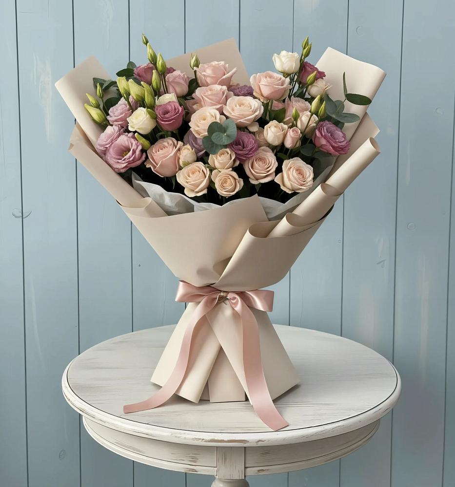 Букет цветов из: Розы и Лизиантусы в Мильково Камчатского края